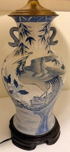 Blue and White Porcelain Table Lamp With Shade