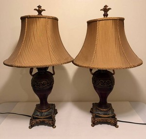 Vintage Ornate Faux Marble Table Lamps (Lot of 2)