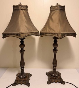 Pair of Faux Marble-Accent Table Lamps