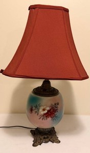 Vintage Converted From Oil To Electric Table Lamp With Fabric Shade
