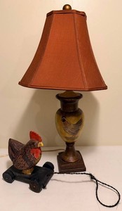 Hand-Painted Chicken Lamp & Wooden Toy Mixed Lot