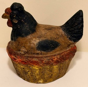 Chalkware Hen on Nest Figure Bank - Unopened with Mystery Contents