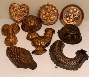 Vintage Mixed Lot Assorted Decorative Copper Baking Molds- 9 Pieces