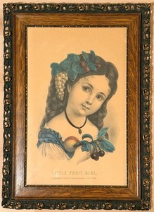 Vintage Currier & Ives Little Fruit Girl Framed Print