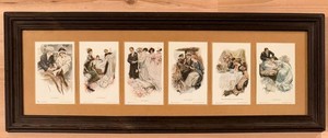 Vintage Framed Greatest Moments of a Girls Life postcard series by artist Harrison Fisher