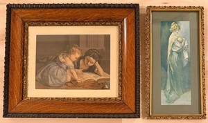 Framed Artwork Pair Including Young Mother print by artist Maud Stumm & The First Bible Lesson published by L. Prang & Co.