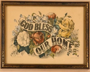 Vintage Currier & Ives God Bless Our Home Framed Print