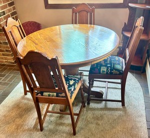 Round Oak Dining Table Set With 4 Chairs (5 Piece)