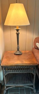 Wicker Side Table With Lamp
