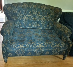 Vintage Blue Damask Wingback Sofa