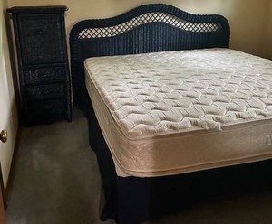 Rattan Bedroom Set With King Mattress, Bed Frame & Tall Dresser (Lot of 3)