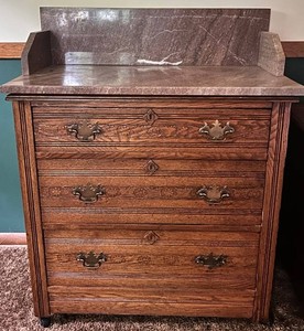Vintage Oak Marble-Top Dresser 31 X 15 X 39 in