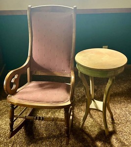 Upholstered Rocking Chair & Painted Accent Table