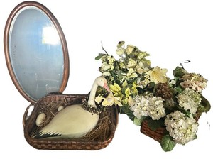 Decorative Mirror, Goose with Basket & Floral Arrangement Mixed Lot
