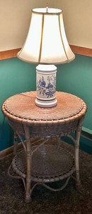 Wicker Table With Ceramic Lamp 22 X 24 in