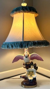 Vintage Cockatoo Bird and Flower Table Lamp