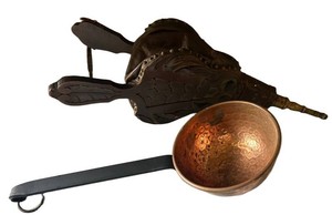 Vintage Decorative Bellows & Hammered Copper Ladle Set