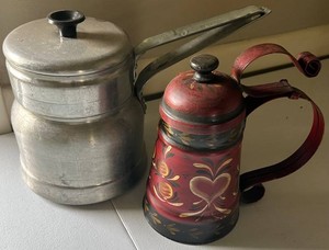 Vintage Hand-Painted & Aluminum Lidded Vessels (Pair)