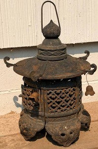 Decorative Metal Lantern With Bells and Patina
