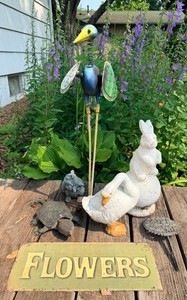 Mixed Lot Outdoor Garden Decor Tin & Faux Stone Figures