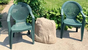 Outdoor Plastic Chair Pair & Faux Rock Cover Mixed Lot