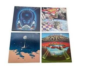 Vintage Vinyl Records - Boston (Dont Look Back, 1978 Epic Records), Triumph (Just a Game, 1979 RCA), ELO Electric Light Orchestra (Time, 1981 Jet Records), and Journey (Frontiers, 1983 Columbia Records)