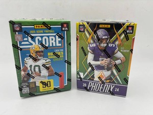 Lot of NFL Sealed Football Card Boxes Including 2025 Panini Score Blaster Box and 2024 Panini Phoenix Football Blaster Box