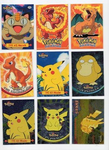 Lot Of 9 Topps TV Animation Pokmon Cards Including 1999 #54 PsyDuck, #25 Pikachu, and More