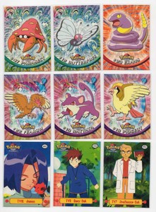 Lot of 9 Topps TV Animation Pokmon Including TV7 Professor Oak, TV10 James, and More