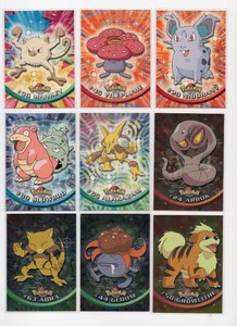 Lot OF 9 Topps TV Animation Pokmon Cards Including #65 Alakazam, #80 Slowbro, and More