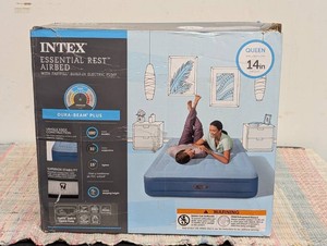 Intex Mid Rise Hexbeam 14 Electric Pump Twin Air Mattress - Dark Blue PVC, IndoorOutdoor Use