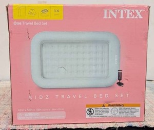 Intex - Kids Travel Air Mattress Inflatable Bed with Raised Sides and Hand Pump - Gray