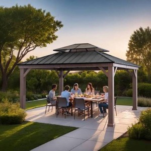 Sunjoy Fenwick Gazebo - 14 ft x 12 ft Aluminum Frame Steel Double Roof Hardtop Rectangular Gazebo