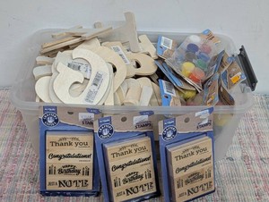 Large Lot of Wooden Letters, Paint & Wooden Stamp Sets