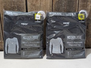 2 Mens Premium Thermal Top Long Sleeve Crewneck, Black, 1 Large, 1 X Large,
