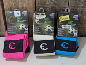 3 Puma Soccer Socks, Large Youth, Pink, Blue & White