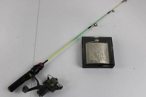 ICE Beny Fishing Rod, Reel & 5 Oz Metal Flask Gift Set Mixed Lot