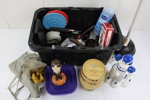 Mixed Household Novelty Lot in Storage Tote