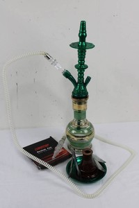 Green Glass Hookah Set With Hose, Bowl, Tongs & Deezer Foil