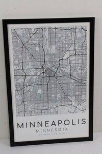 Minneapolis Minnesota Framed Map Print 19 X 13 in