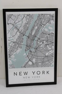 New York Framed Map Print 19 X 13 in
