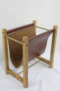 Wooden Leather Magazine Rack