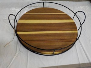 Serving Wood and Metal Tray 16 Dia...