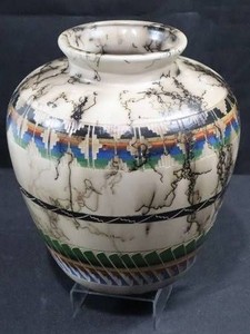 Agnes Woods Navajo Horsehair Pottery Vase 10 in