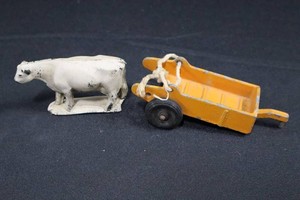 Cast Iron Cow & Cart (Lot of 2)