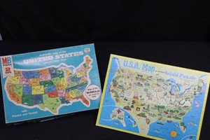 MB 2 Maps United States Puzzle & U.S.A. Map Inlaid Puzzle (Lot of 2)