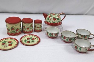 Miniature Strawberry Tin Tea Set Mixed Lot