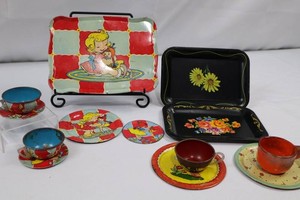 Vintage Tin Litho Tea Tray, Plate & Cup Mixed Lot