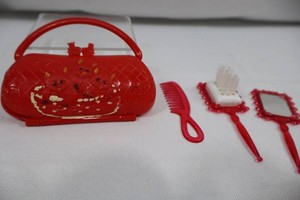 Vintage 1950s Childs Plastic Doll Purse Set 4 Long