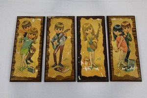 Vintage 1960s Lee Big Eyed Mod Kids Wall Art Panels (Lot of 4)